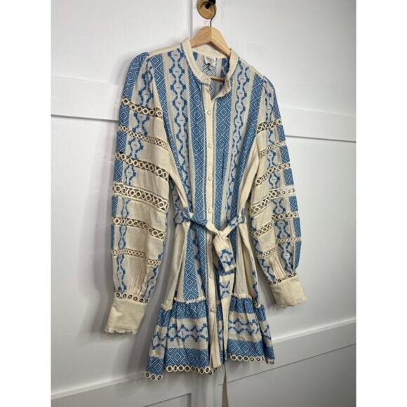 NEW Hemant & Nandita Long Sleeve Tie Waist Pehr Mini Dress Cotton Size: Large - Picture 4 of 12